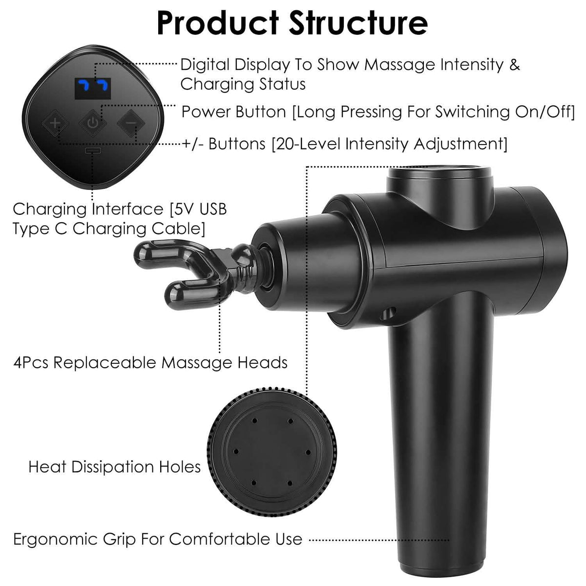 Percussion Digital Display Rechargeable Deep Tissue Vibration Massage Gun Health & Wellness - Tophatter Daily Deals