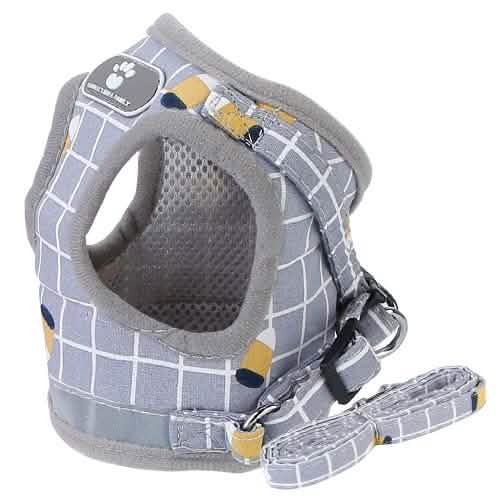 Pet Mesh Harness Dog Leash Puppy Vest Gray Checkered Pet Supplies - Tophatter Daily Deals