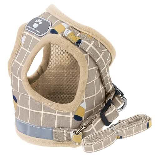 Pet Mesh Harness Dog Leash Puppy Vest Khaki Checkered Pet Supplies - Tophatter Daily Deals