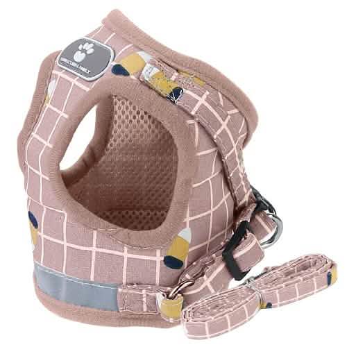 Pet Mesh Harness Dog Leash Puppy Vest Pink Checkered Pet Supplies - Tophatter Daily Deals