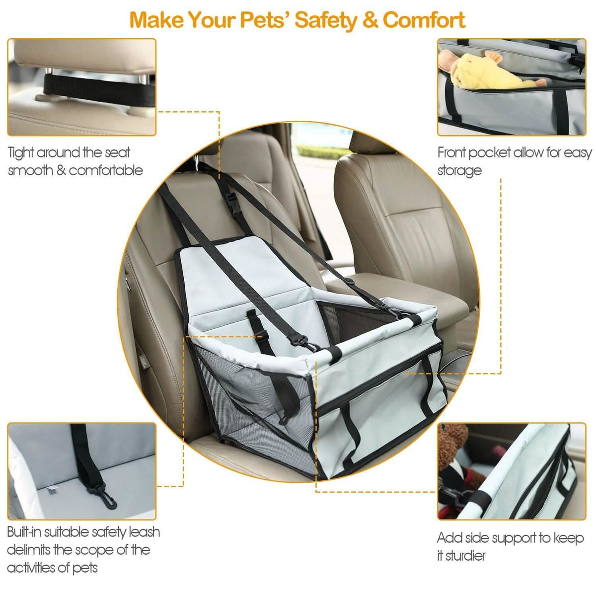 Pet Travel Carrier with Clip-On Safety Leash Zipper Storage Pocket for Pets up to 20lbs Pet Leashes & Harnesses - Tophatter Daily Deals