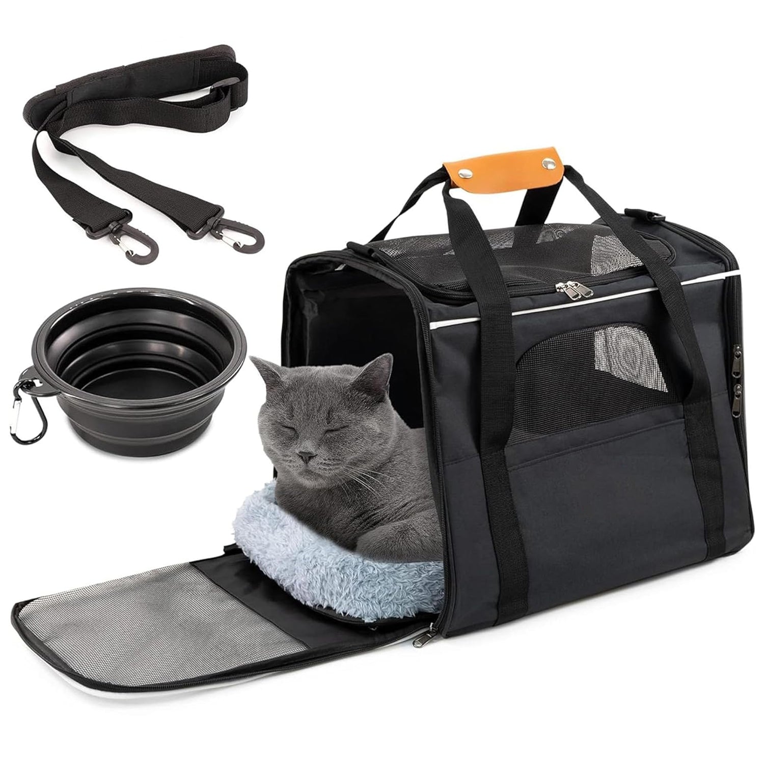 Pet Carrier Bag - Breathable Small Travel Cage with Adjustable Shoulder Strap and Bowl Pet carrier bag - Tophatter Daily Deals