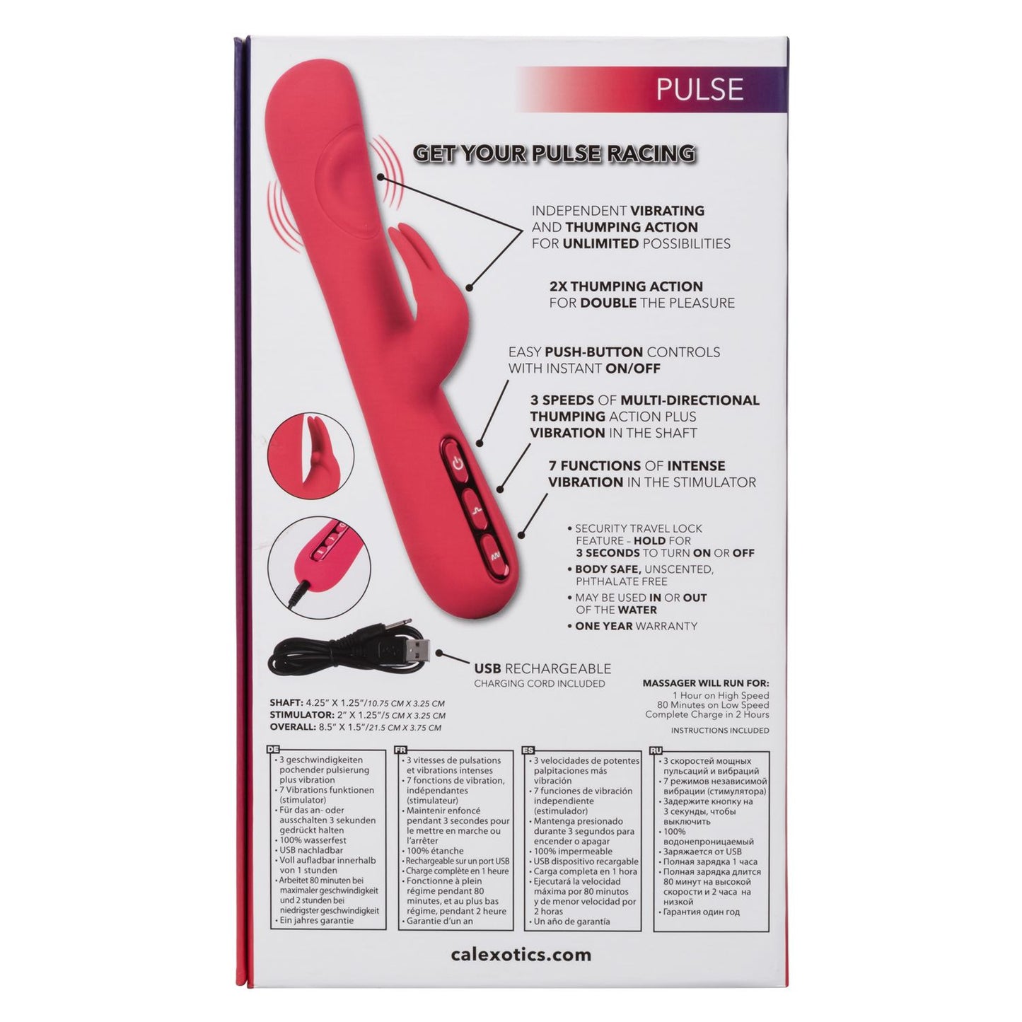 Throb Pulse Red Silicone Rabbit Vibrator with Double Thumping Action and 7 Vibration Functions > Vibrators > Ladies > Rabbit - Tophatter Daily Deals