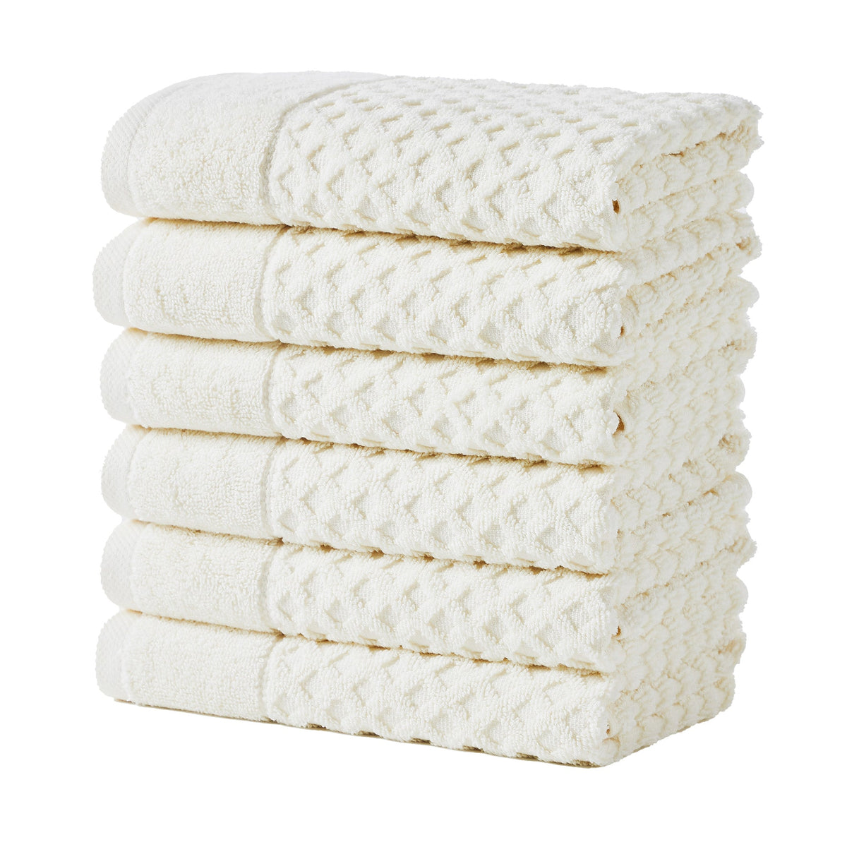 Cotton Diamond Waffle Weave Bath Towel Set - Grayson Collection Hand Towel (Pack of 6) Ivory Bath - Tophatter Daily Deals