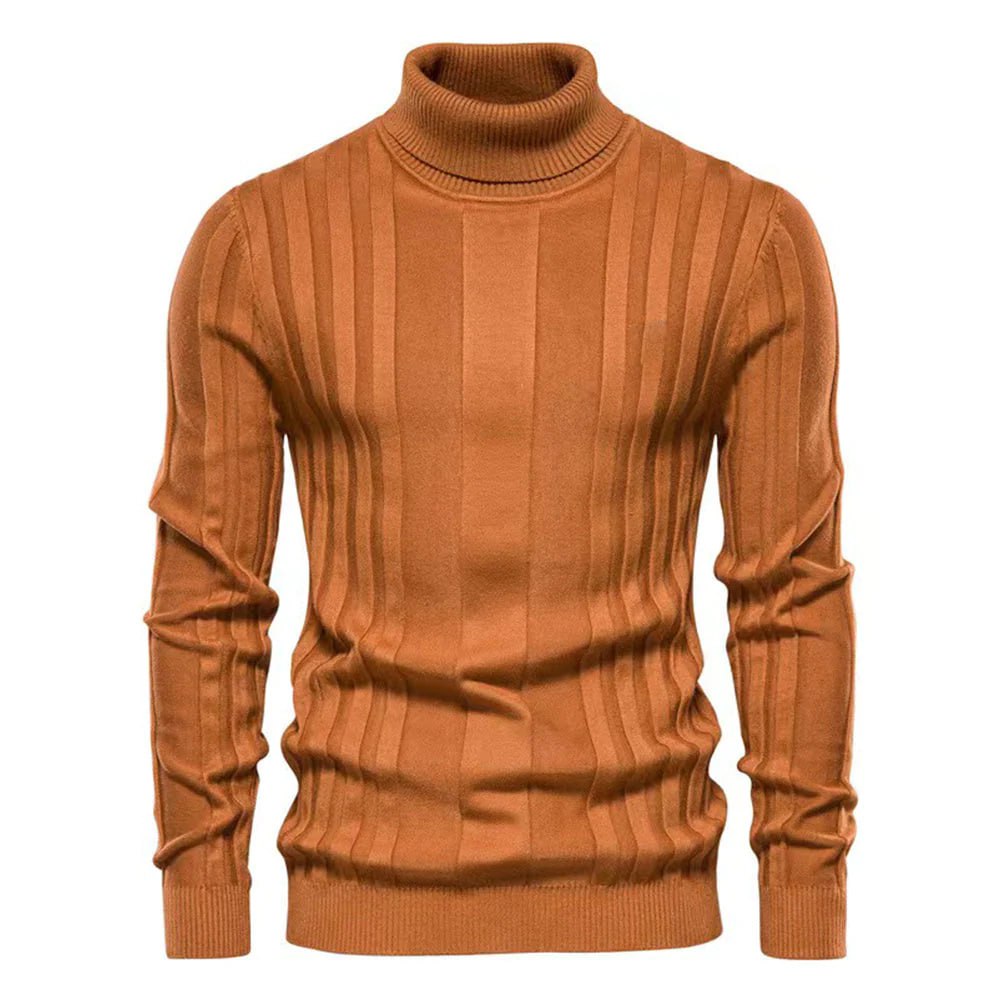 Fitted Men’s Turtleneck Sweater - Slim Knit For Winter Brown - Tophatter Daily Deals
