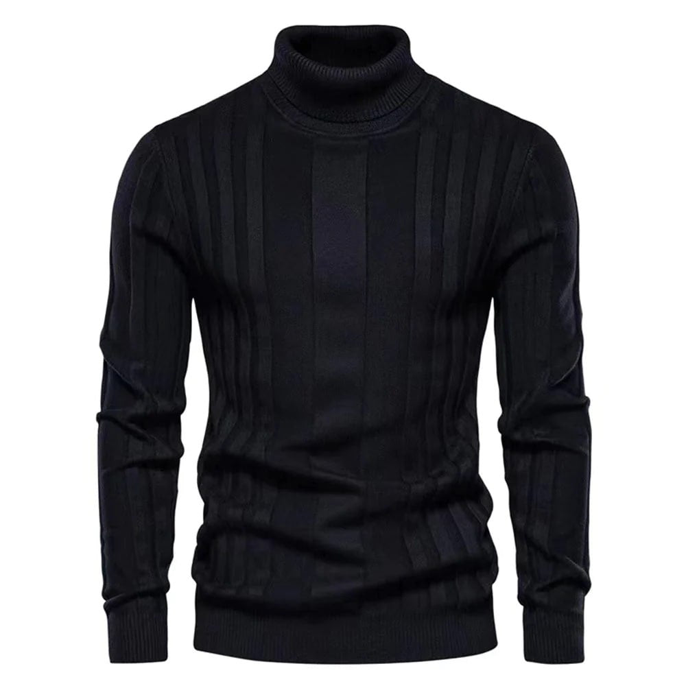 Fitted Men’s Turtleneck Sweater - Slim Knit For Winter Black - Tophatter Daily Deals