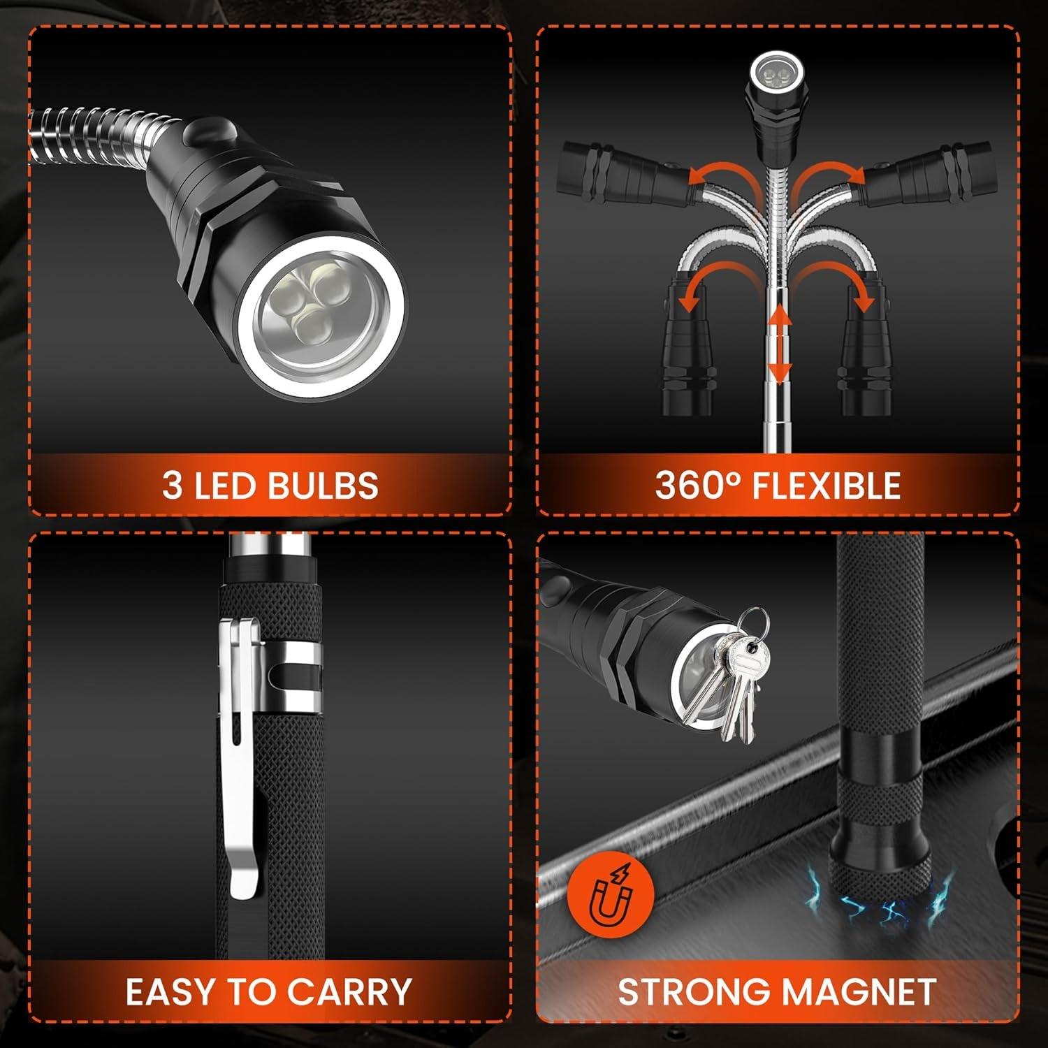 Magnetic Pickup Tool - LED Torch Telescopic Magnetic Pick up Tool Pick-up Stick with Magnet Tools - Tophatter Daily Deals