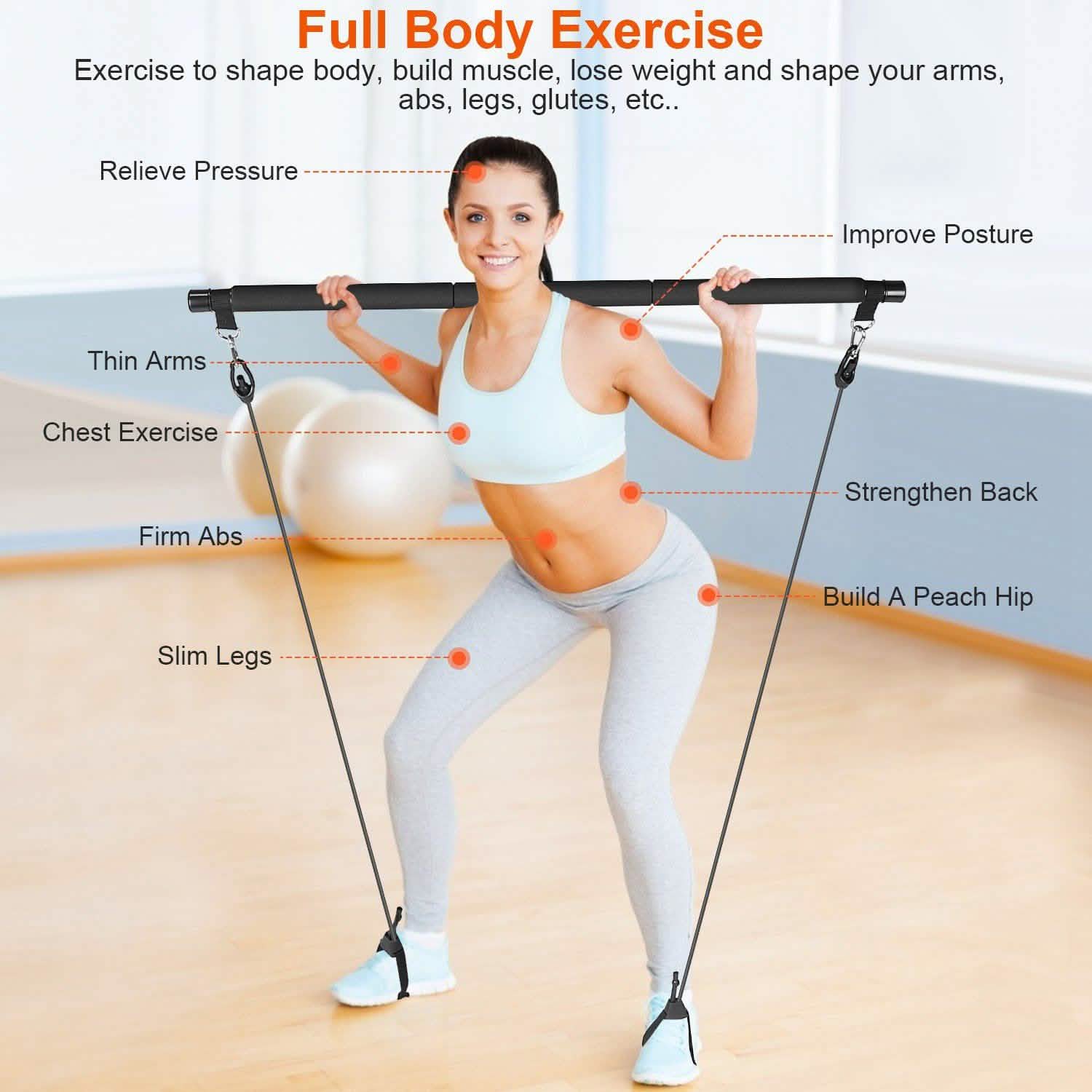 Pilates Bar Kit with 4 Resistance Bands Fitness & Exercise - Tophatter Daily Deals