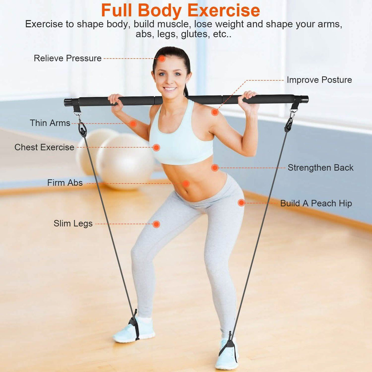 Pilates Bar Kit with 4 Resistance Bands Fitness & Exercise - Tophatter Daily Deals
