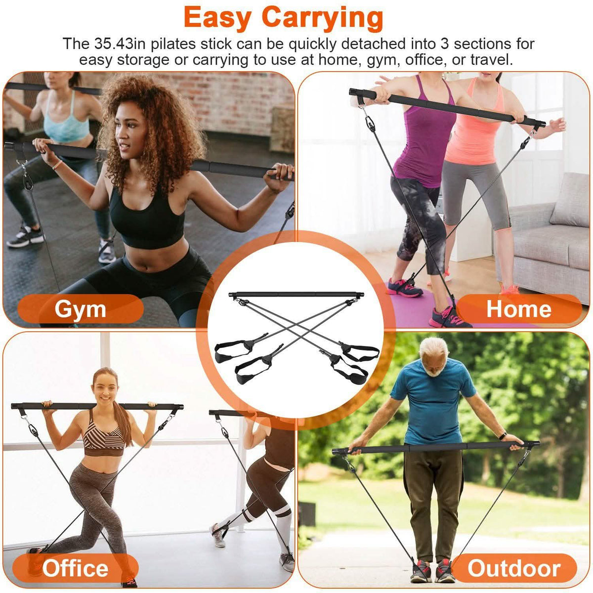 Pilates Bar Kit with 4 Resistance Bands Fitness & Exercise - Tophatter Daily Deals
