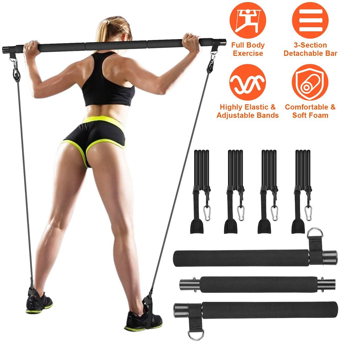 Pilates Bar Kit with 4 Resistance Bands Fitness & Exercise - Tophatter Daily Deals