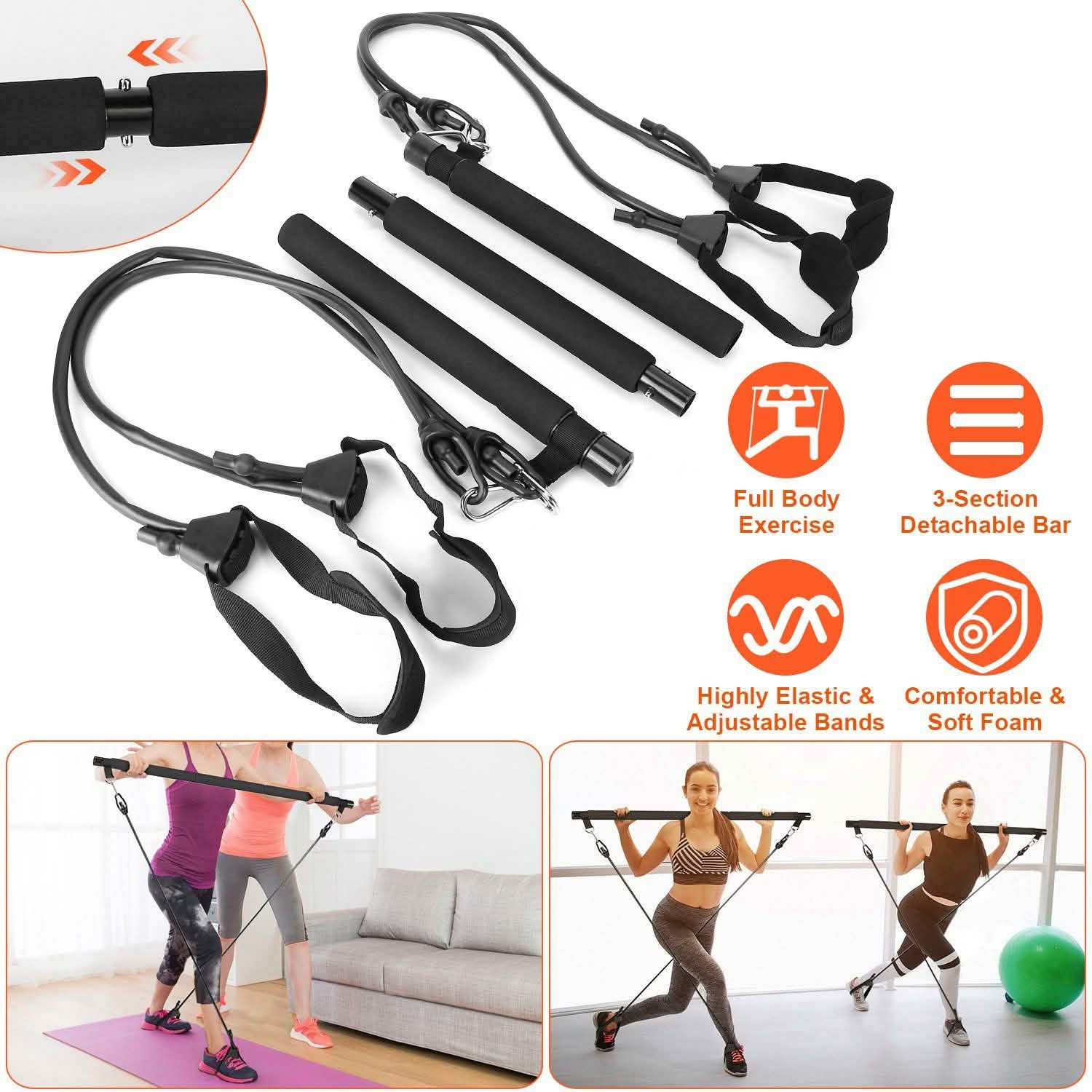 Pilates Bar Kit with 4 Resistance Bands Fitness & Exercise - Tophatter Daily Deals