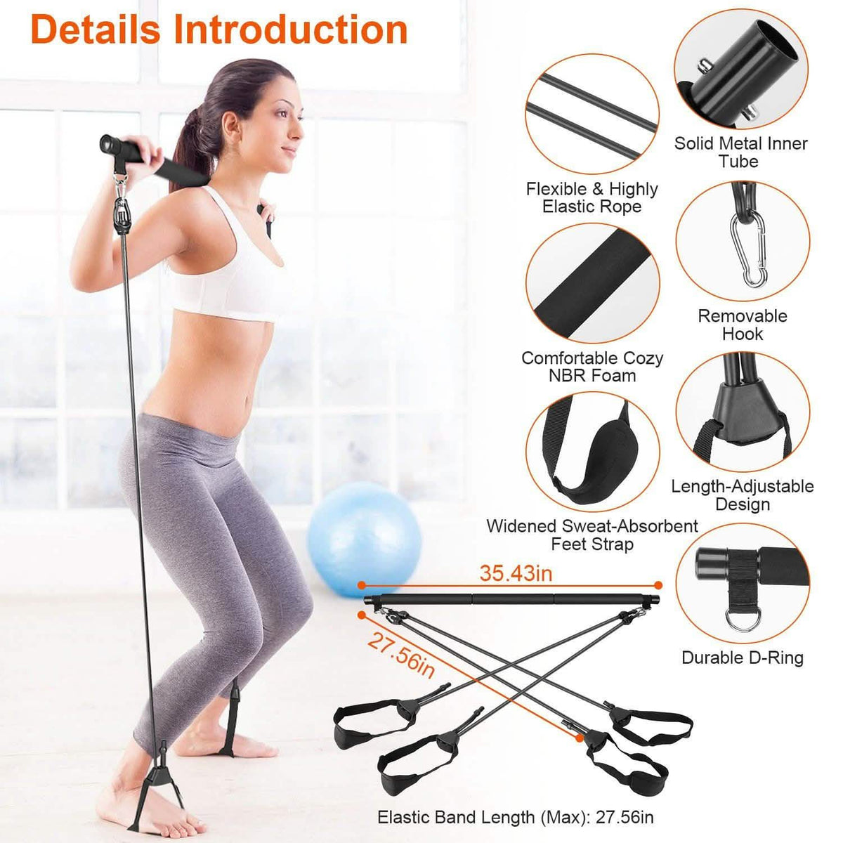 Pilates Bar Kit with 4 Resistance Bands Fitness & Exercise - Tophatter Daily Deals