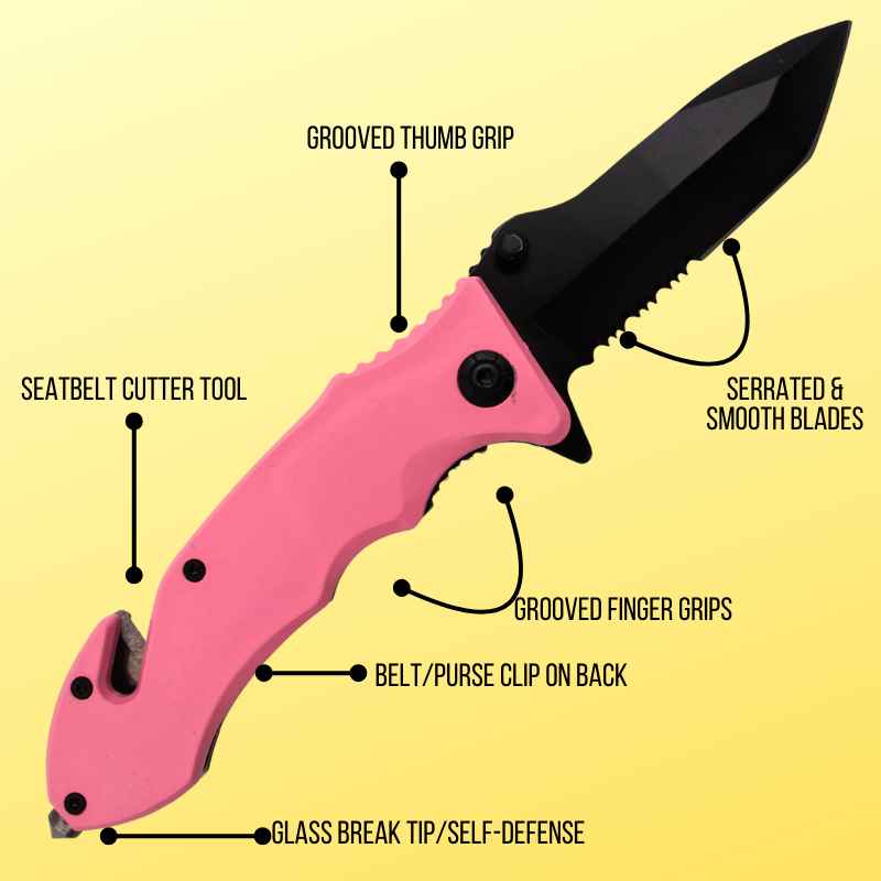 Pink Auto Safety Survival Tactical Knife Tanto Blade Knives & Knuckles - Tophatter Daily Deals