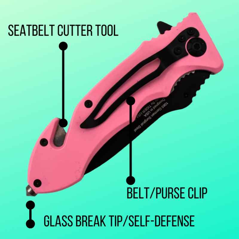 Pink Auto Safety Survival Tactical Knife Tanto Blade Knives & Knuckles - Tophatter Daily Deals