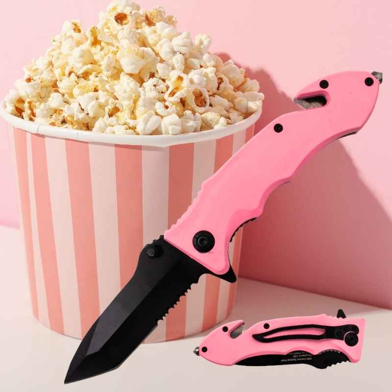 Pink Auto Safety Survival Tactical Knife Tanto Blade Knives & Knuckles - Tophatter Daily Deals