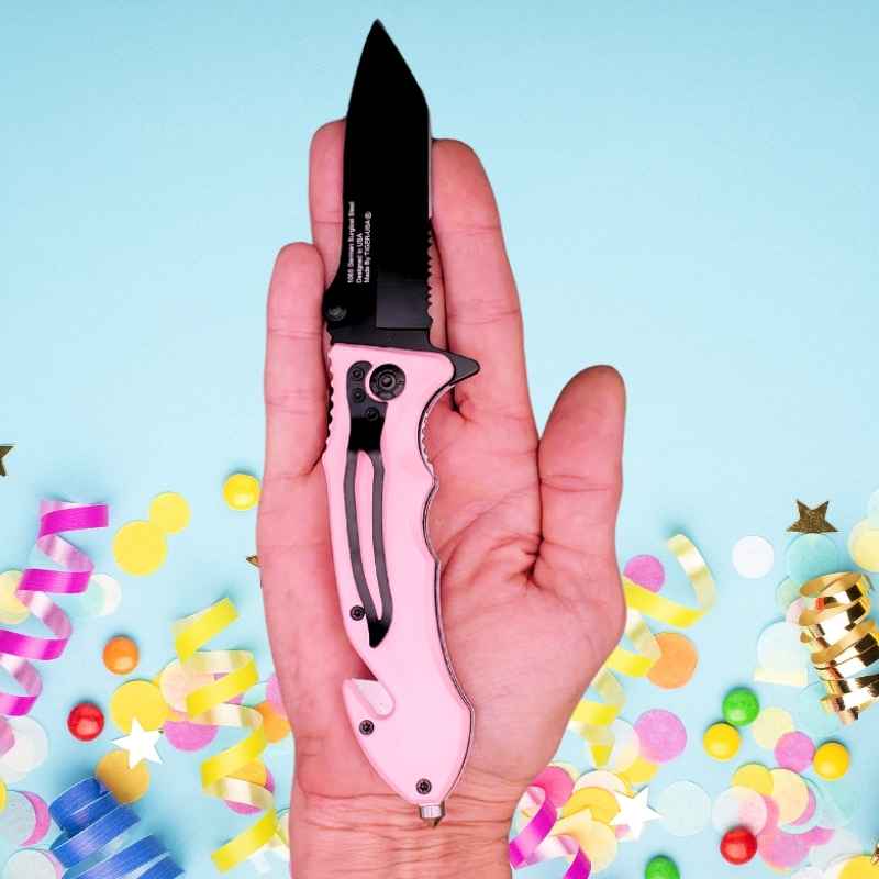Pink Auto Safety Survival Tactical Knife Tanto Blade Knives & Knuckles - Tophatter Daily Deals