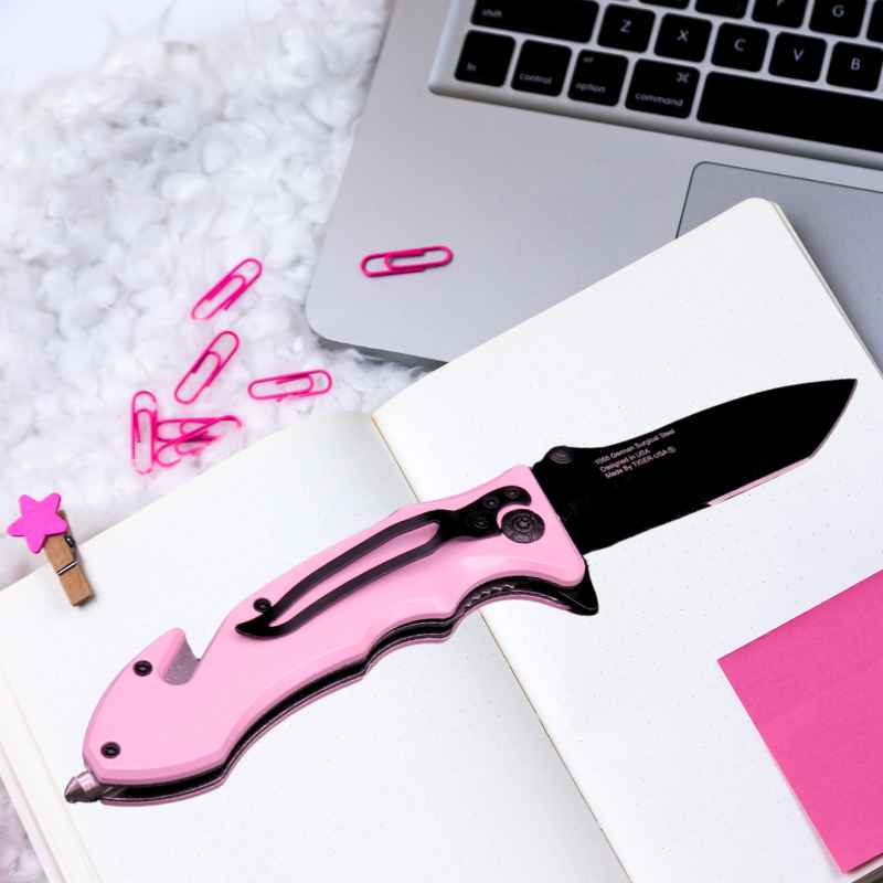 Pink Auto Safety Survival Tactical Knife Tanto Blade Knives & Knuckles - Tophatter Daily Deals