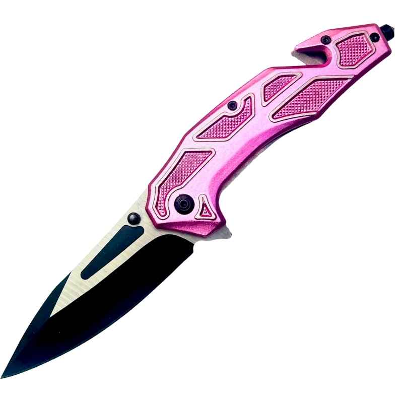 Pink Seatbelt Cutter & Glass Break Survival Drop Point Blade Knife Knives & Knuckles - Tophatter Daily Deals