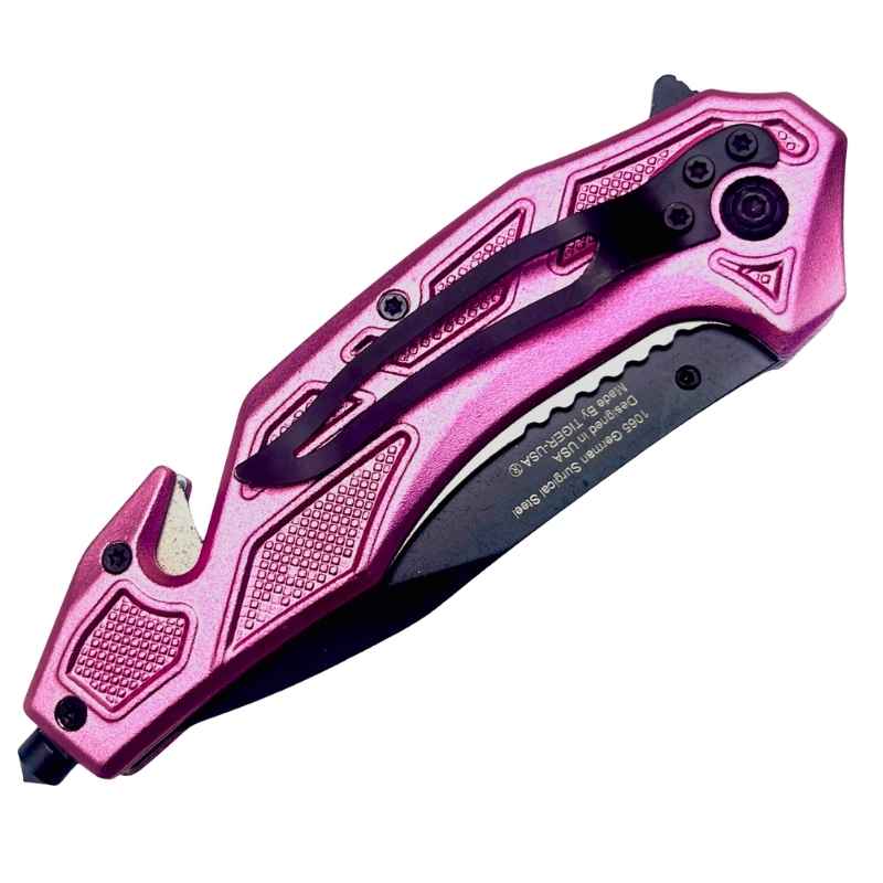 Pink Seatbelt Cutter & Glass Break Survival Drop Point Blade Knife Knives & Knuckles - Tophatter Daily Deals