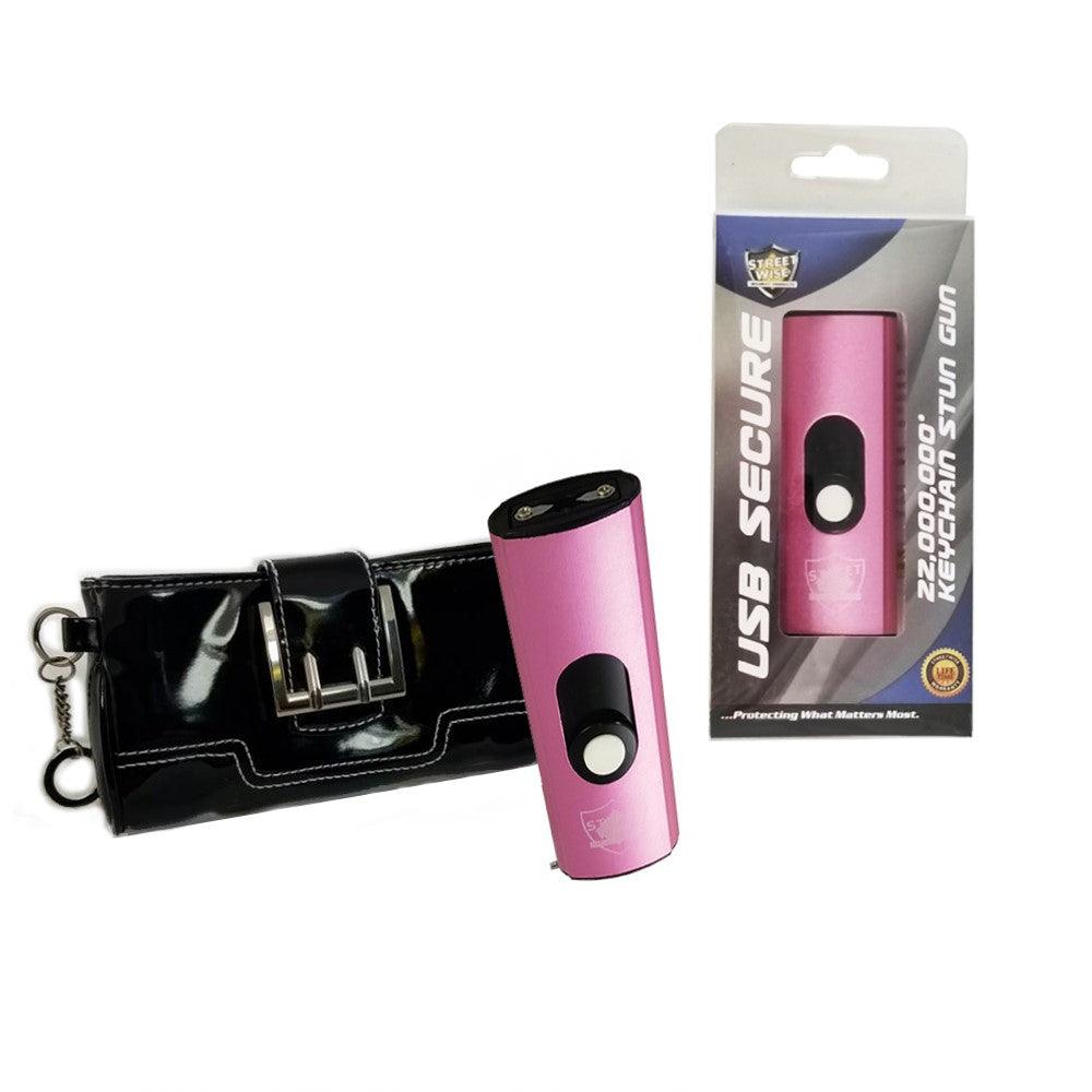 USB Pink Secure Stun Gun with Black Key-Chain Purse Wallet Self Defense - Tophatter Daily Deals