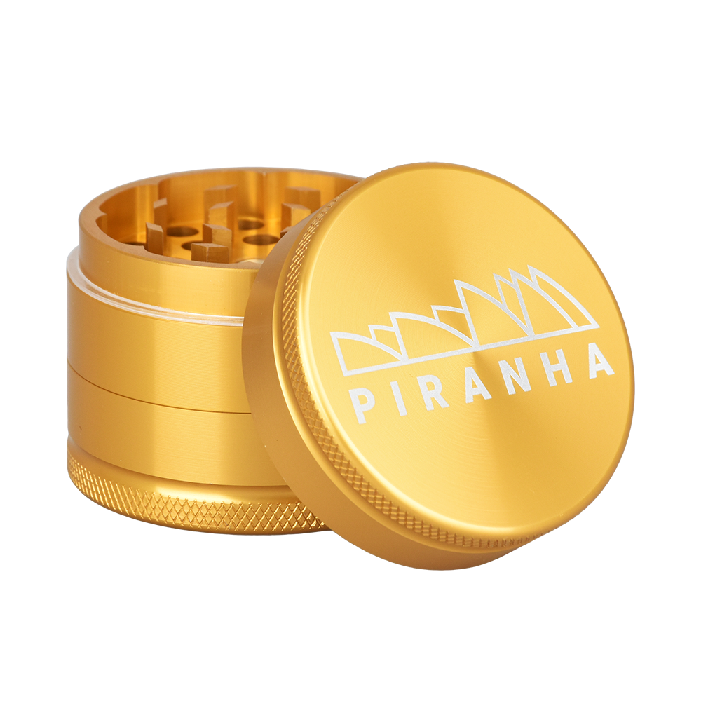 Piranha Aluminum Grinder | 3pc | 2" Golden Metal Grinders - Tophatter Daily Deals