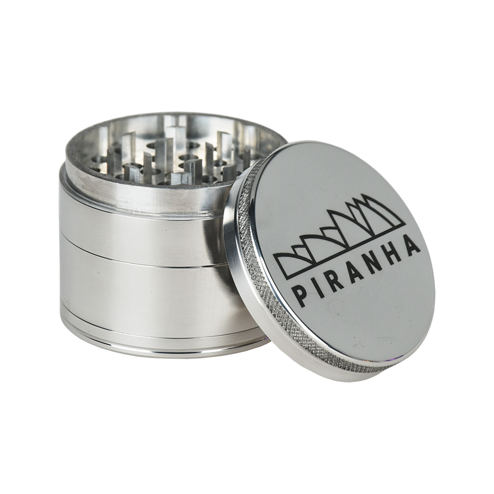 Piranha Aluminum Grinder | 4pc | 2.2" Silver Metal Grinders - Tophatter Daily Deals