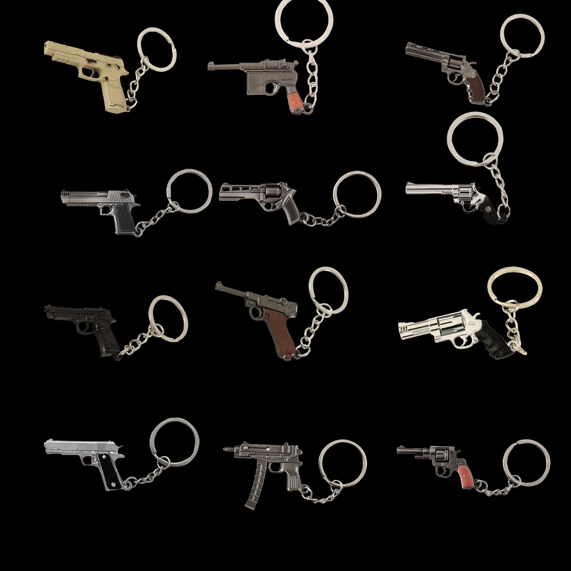12 In 1 Metal World Famous Pistol Revolver Gun Keychain 12 in 1 Pack - Tophatter Daily Deals