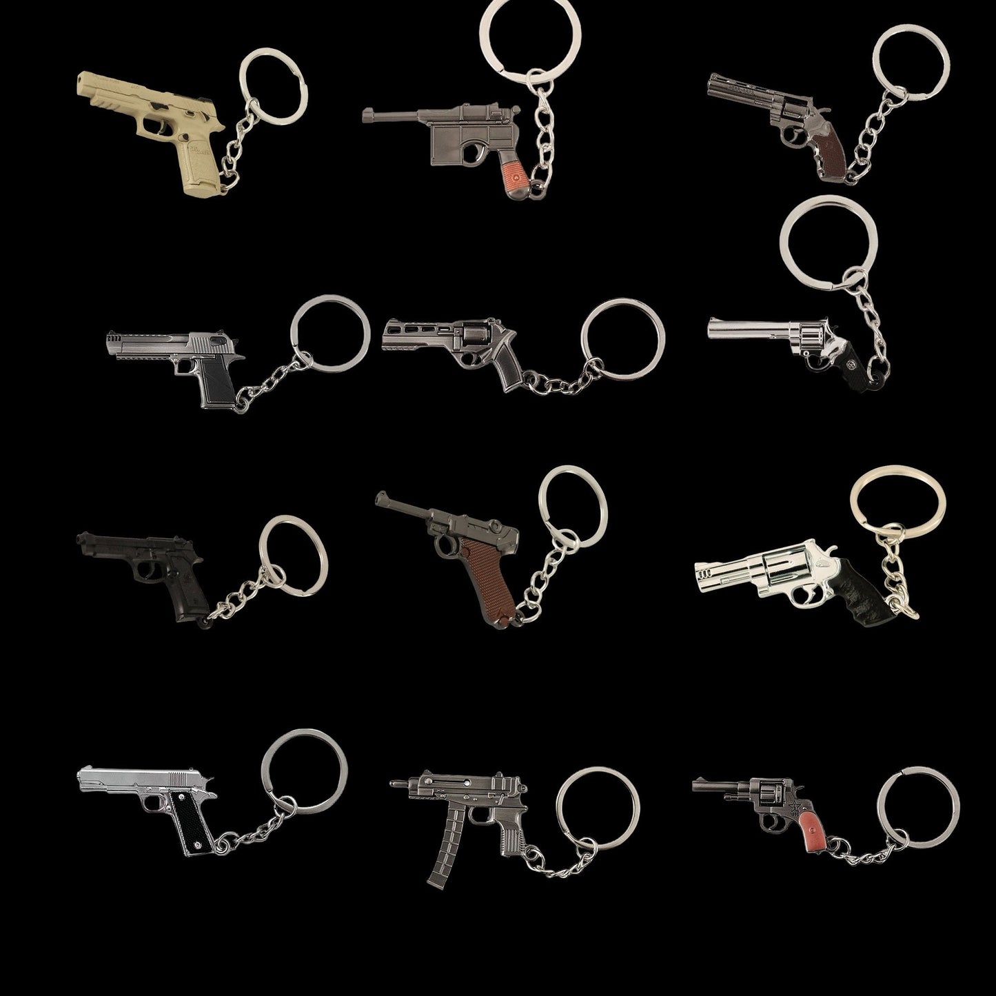 12 In 1 Metal World Famous Pistol Revolver Gun Keychain 12 in 1 Pack - Tophatter Daily Deals