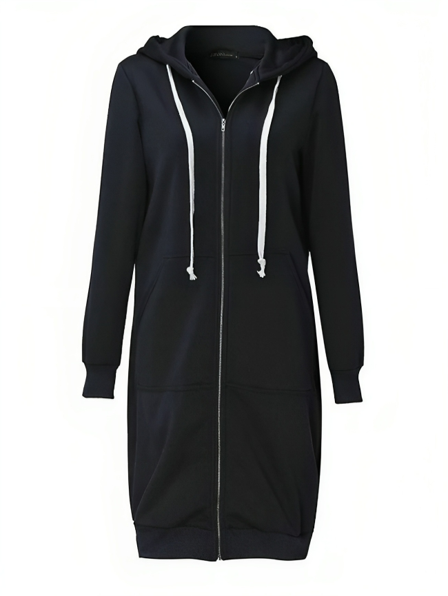 Soft Women Long Zip Hoodie - Relaxed Fit, Cotton Blend Black - Tophatter Daily Deals