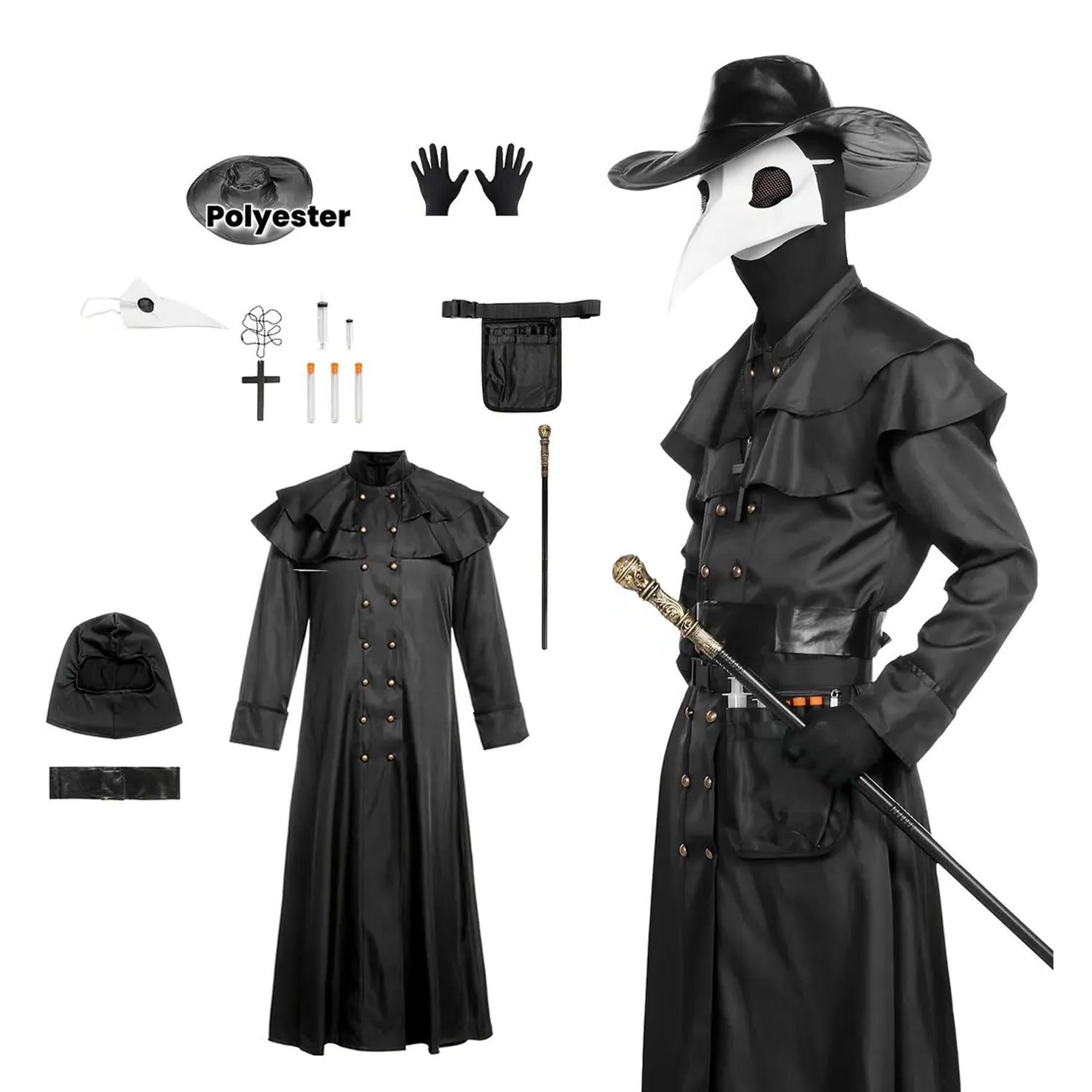 Plague Doctor Costume – Halloween Medieval Monk Priest Renaissance Party Outfit with Cape, Robe, Mask, and Accessories 44 Plague doctor costume - Tophatter Daily Deals