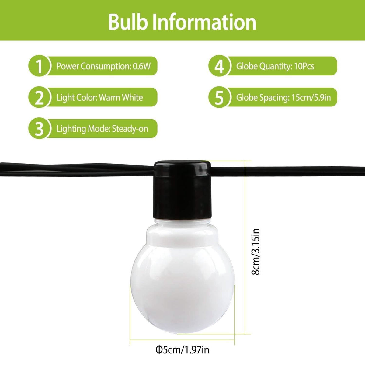 Plug-in Globe String Light Warm White Fairy Light Bulbs String & Fairy Lights - Tophatter Daily Deals