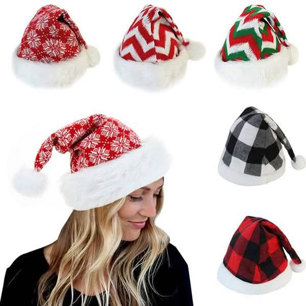 Plush Knitted Christmas Hat Seasonal Decor - Tophatter Daily Deals