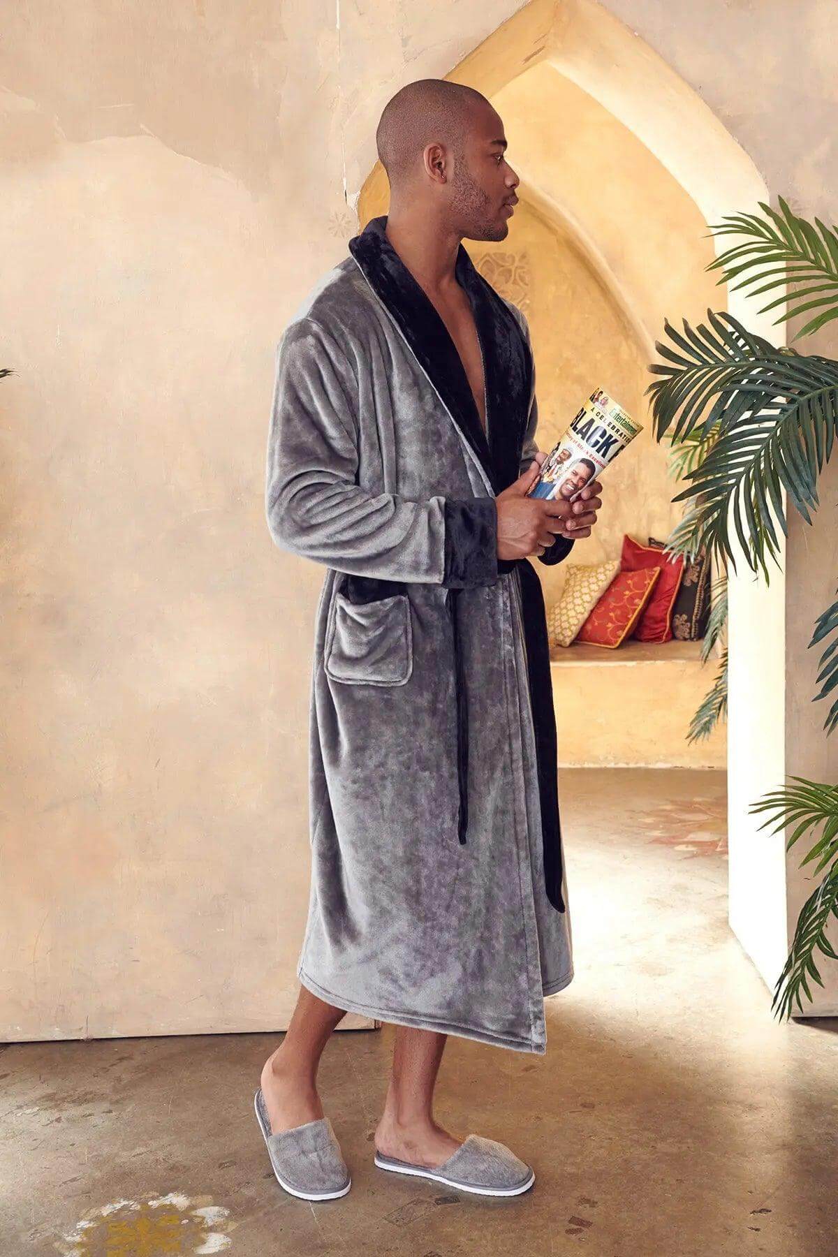 Cozy Mens Plush Robes – Built for Comfort, Designed to Last Shawl Grey Black Everything Else - Tophatter Daily Deals
