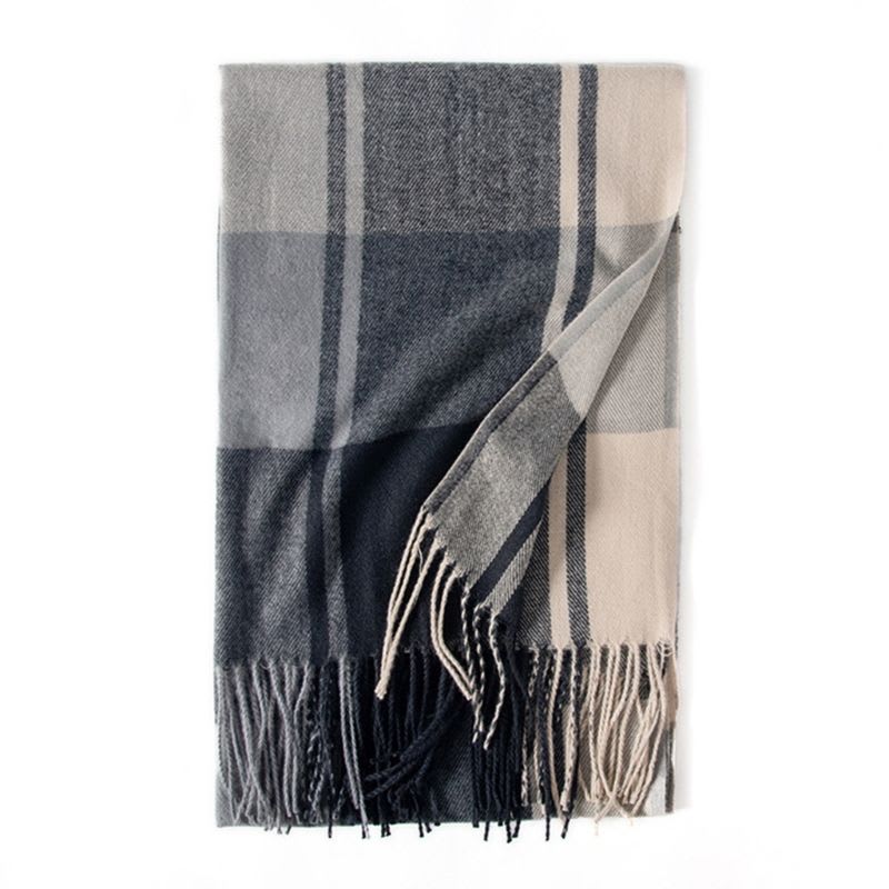Cozy Plaid Fringe Trimmed Scarf in Black Beige Multi Scarves - Tophatter Daily Deals