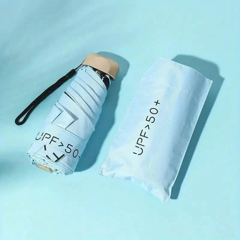 Pocket Windproof UV50 Anti-sunburn Rain Umbrella Light Blue Outdoor Recreation - Tophatter Daily Deals