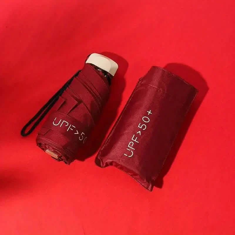 Pocket Windproof UV50 Anti-sunburn Rain Umbrella Red Outdoor Recreation - Tophatter Daily Deals