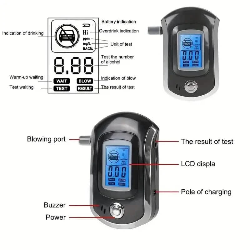 Police-Grade Breathalyzer with LCD Display - AT6000 Alcohol Tester Health & Wellness - Tophatter Daily Deals