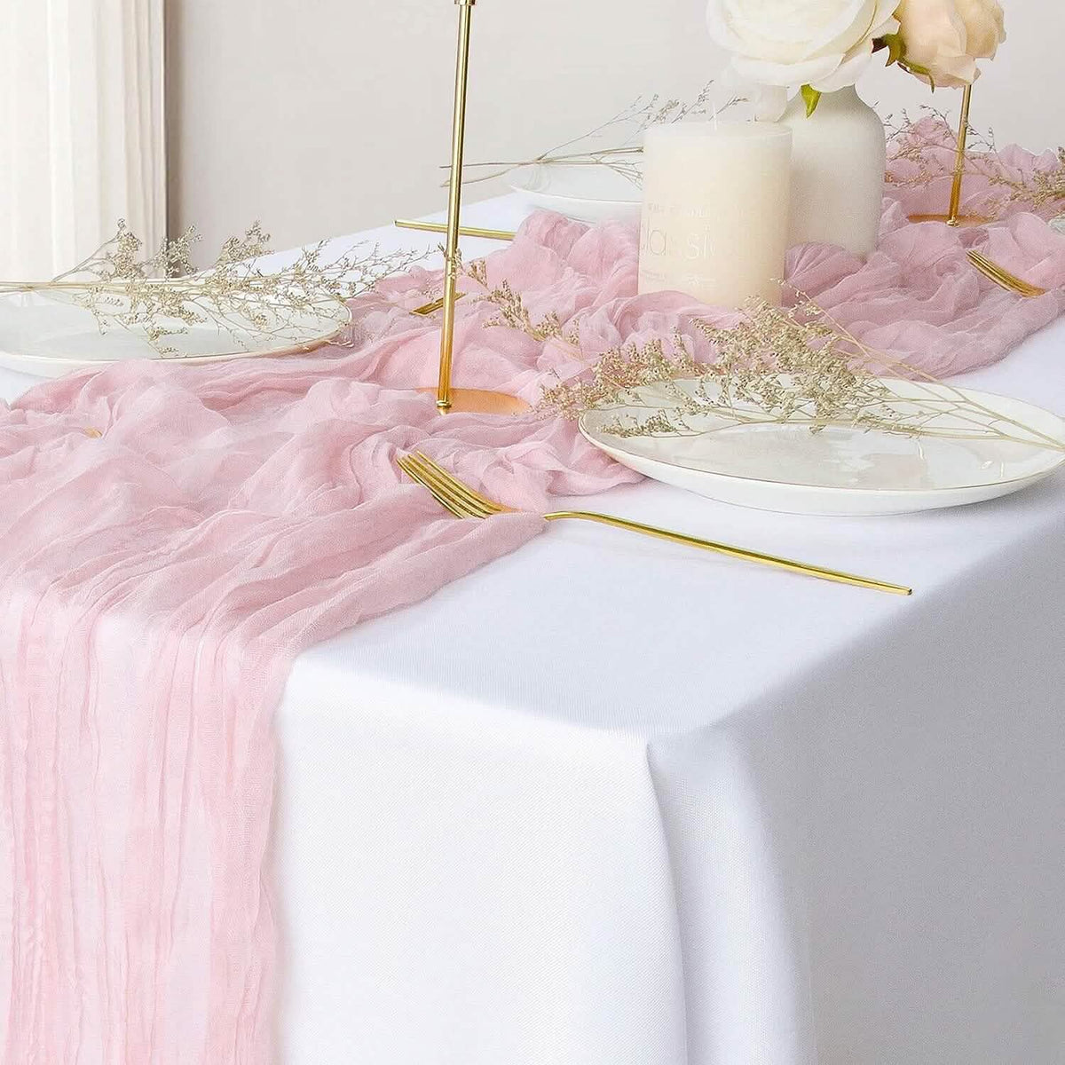 Polyester Crinkle Table Runner Baby Pink Furniture & Decor - Tophatter Daily Deals