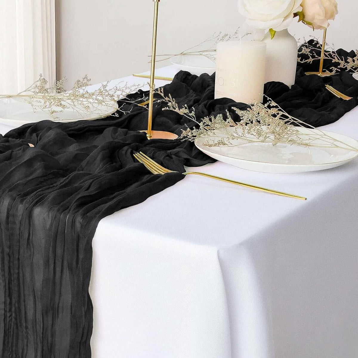 Polyester Crinkle Table Runner Black Furniture & Decor - Tophatter Daily Deals