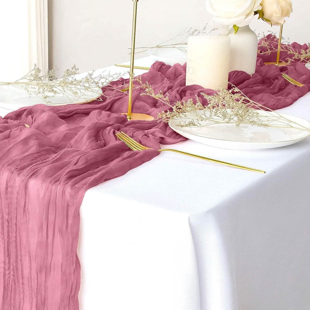 Polyester Crinkle Table Runner Coral Pink Furniture & Decor - Tophatter Daily Deals