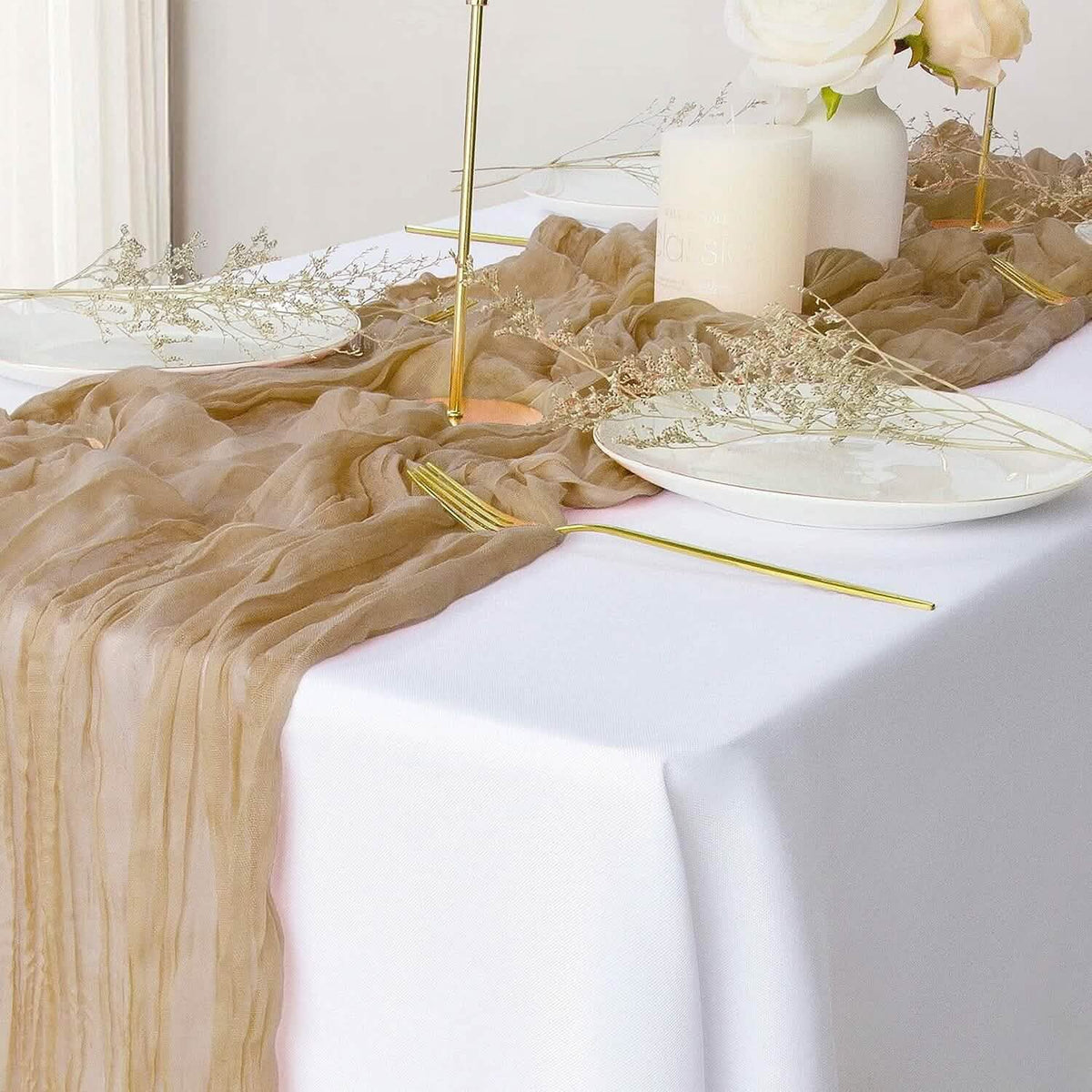 Polyester Crinkle Table Runner Sand Furniture & Decor - Tophatter Daily Deals