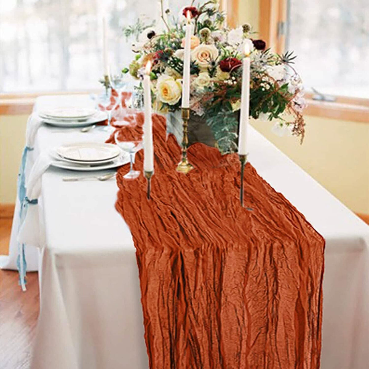 Polyester Crinkle Table Runner Terracotta Furniture & Decor - Tophatter Daily Deals