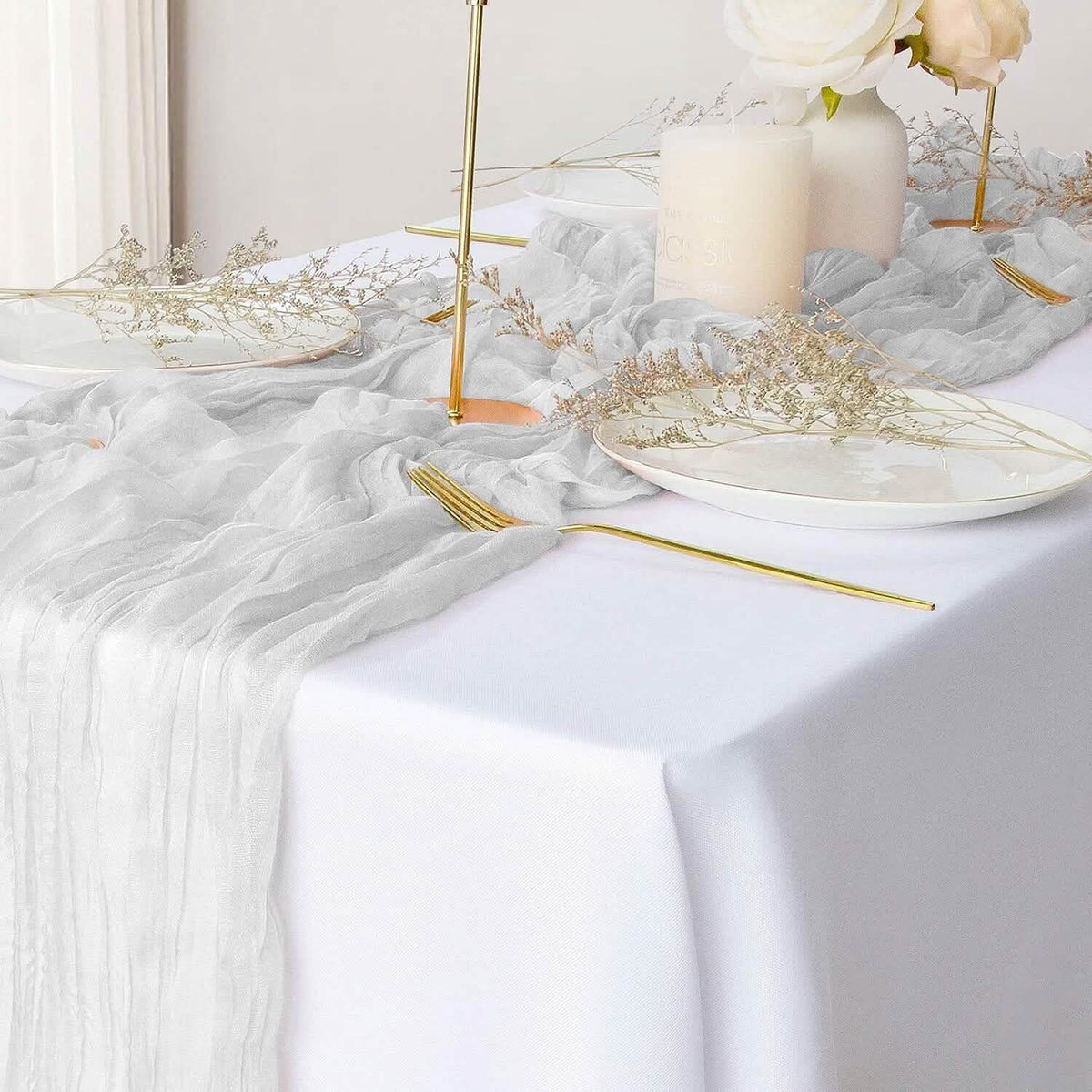 Polyester Crinkle Table Runner White Furniture & Decor - Tophatter Daily Deals