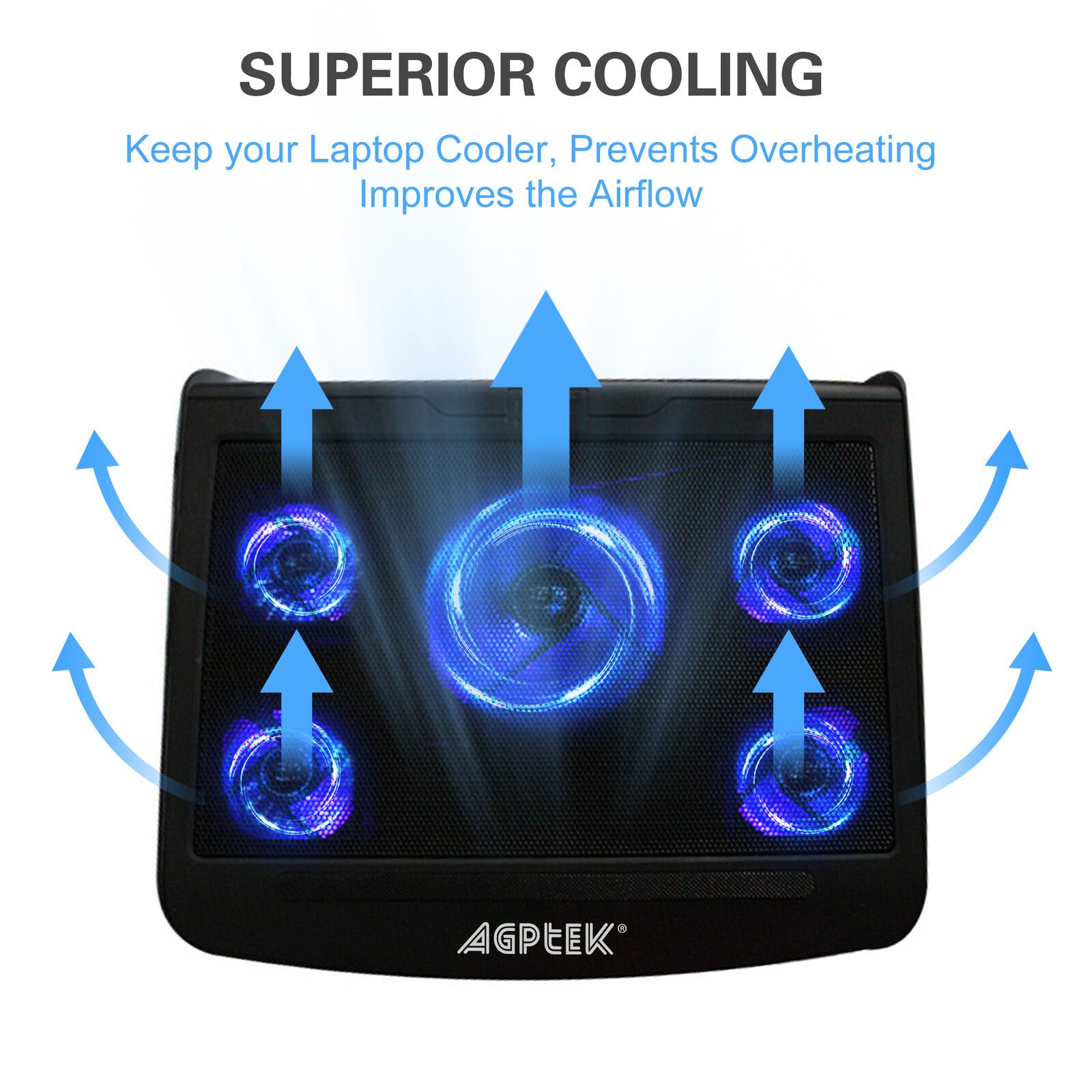 Portable 5 Fans Cooling Pad LED Light Radiator Cooling Pad - Tophatter Daily Deals
