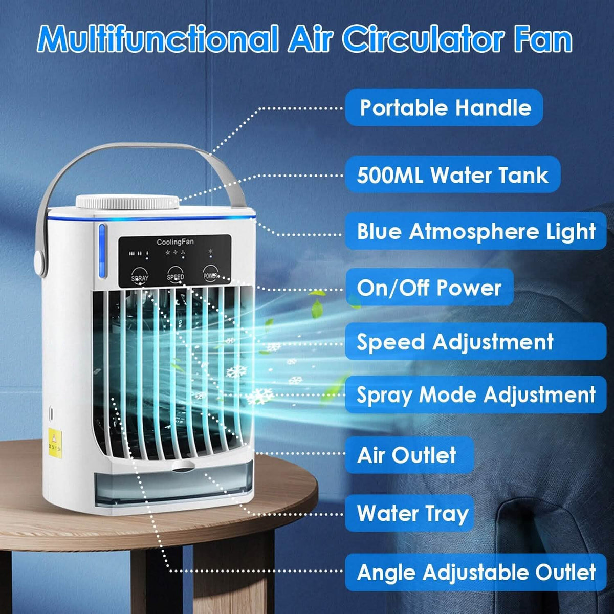 Portable Air Conditioner Fan Evaporative Humidifier 3 Speed Spray Household Appliances - Tophatter Daily Deals