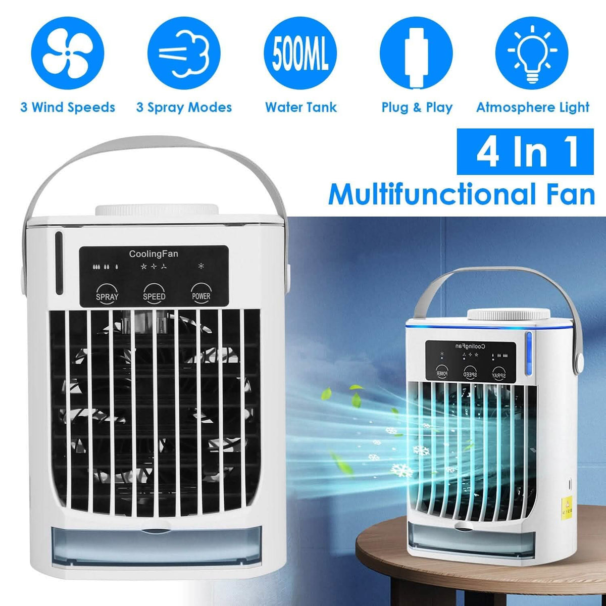 Portable Air Conditioner Fan Evaporative Humidifier 3 Speed Spray Household Appliances - Tophatter Daily Deals