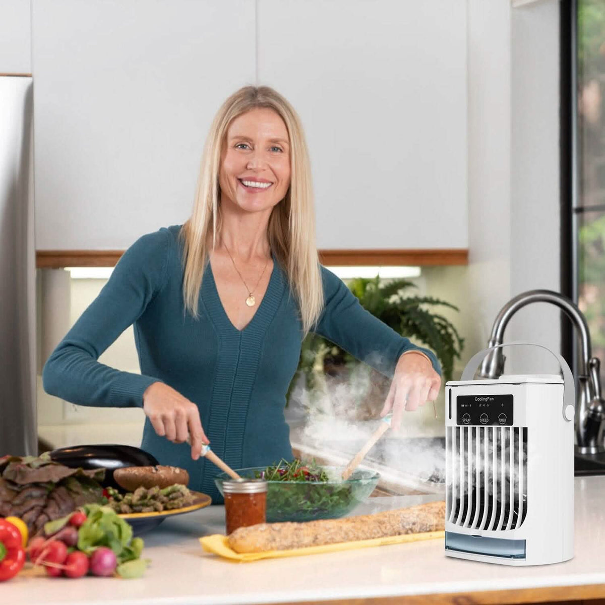 Portable Air Conditioner Fan Evaporative Humidifier 3 Speed Spray Household Appliances - Tophatter Daily Deals