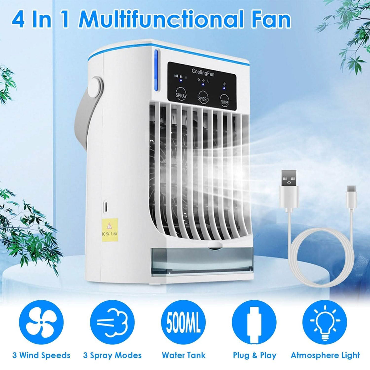 Portable Air Conditioner Fan Evaporative Humidifier 3 Speed Spray Household Appliances - Tophatter Daily Deals