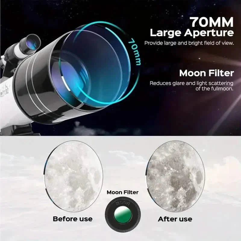 Portable Astronomical 150X Telescope 70mm Aperture Telescope Monocular With Tripod Outdoor Recreation - Tophatter Daily Deals